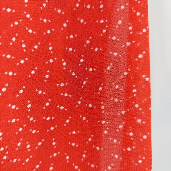 Coincidence Chance Bow Tie Button Top S Semi Sheer Red Print Secretary Blouse - Picture 5 of 6